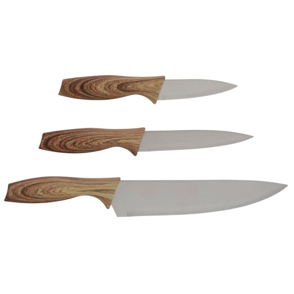 Smart Home 3-Piece Kitchen Knife Set with Faux Wood Look Handles